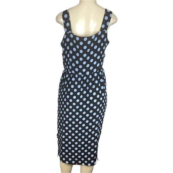 Dana Kay 12 Black Polka-Dot Blue Layered Detail Waistband Below Knee Sun Dress - Picture 4 of 6